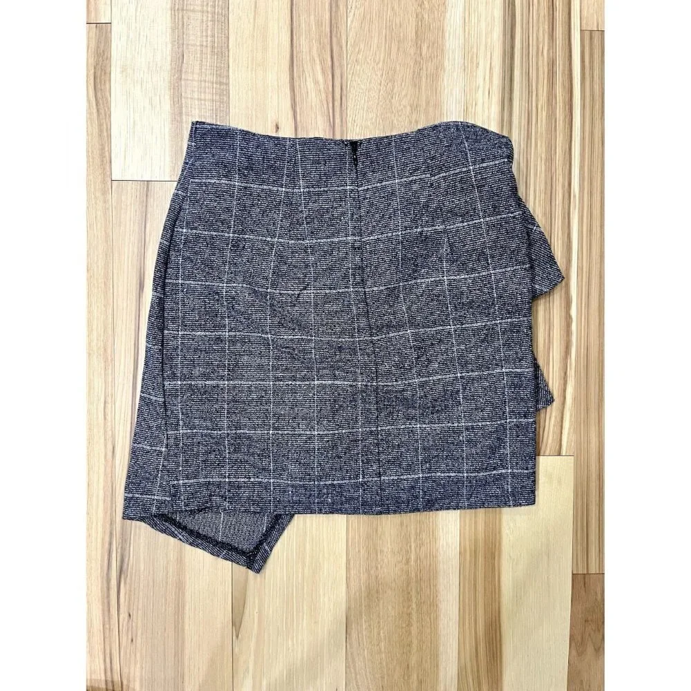 Leith Nordstrom Side Tie Wrap Skirt Windowpane Plaid Gray XS